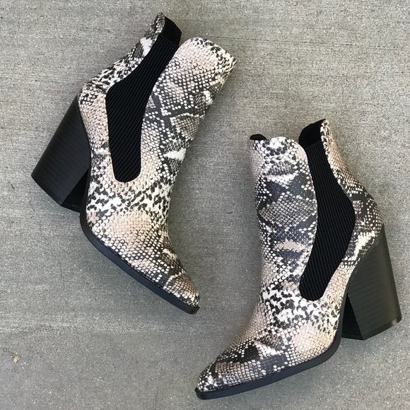 Four Hearts Boutique Shoes - “Ivy” faux snake skin above the ankle bootie